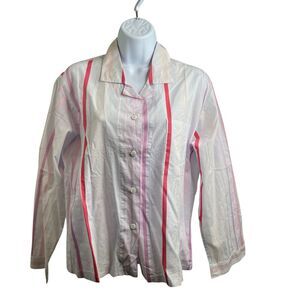 Novila Women's Pink‎ Striped Button Up Blouse Size 38/6 Preppy Old Money